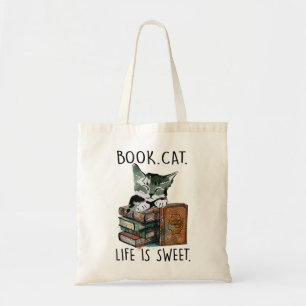 Tote Bag Livres Cats Life Is Sweet Cat Book Lovers Lecture 