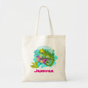 Tote Bag Lizard tropical aux fleurs Personnalisé