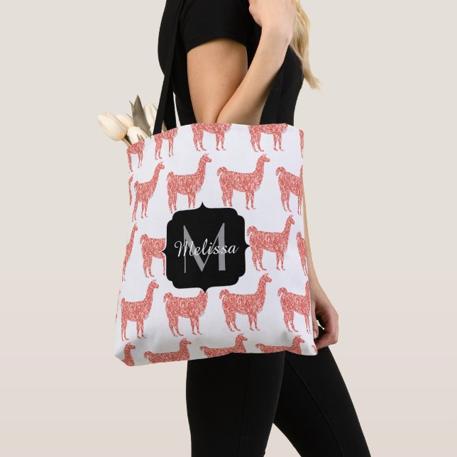 Tote Bag Llama corail rose parties scintillant Étincelles m (De près)