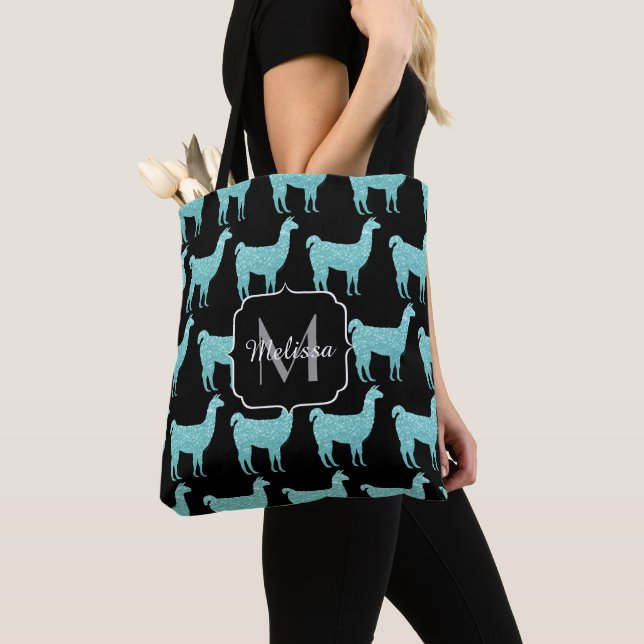 Tote Bag Llama parties scintillant Turquoise Étincelles mot (De près)