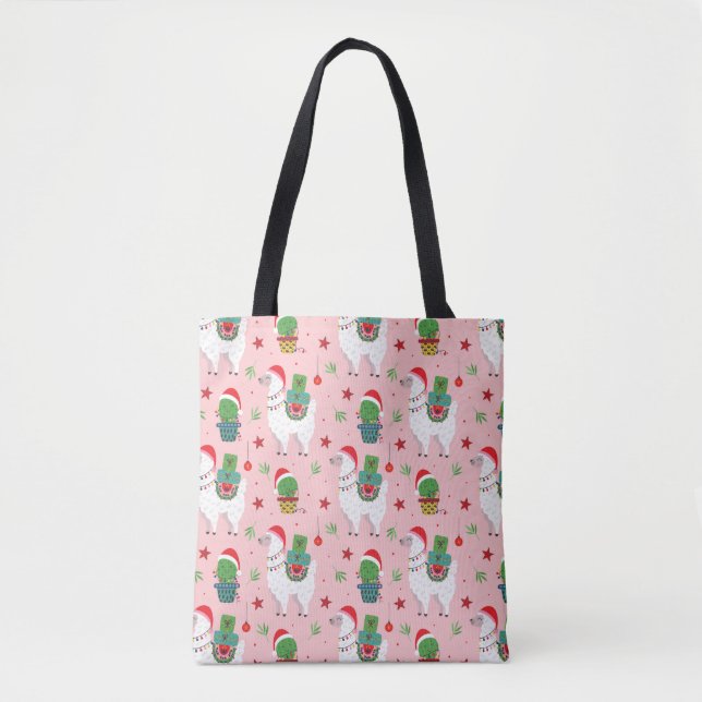Tote Bag Llamas et cactus Motif de Noël (Devant)
