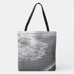 Tote Bag L'Océan Noir & Blanc Se Laver Sur La Plage Grande