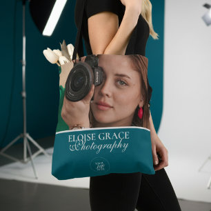 Tote Bag Logo de photo moderne turquoise Photographe