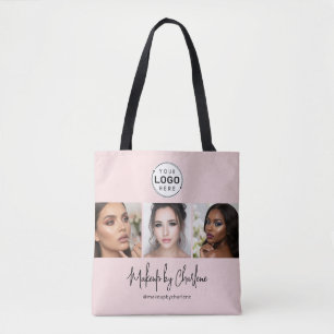Tote Bag Logo de studio de maquillage en écriture rose Blus