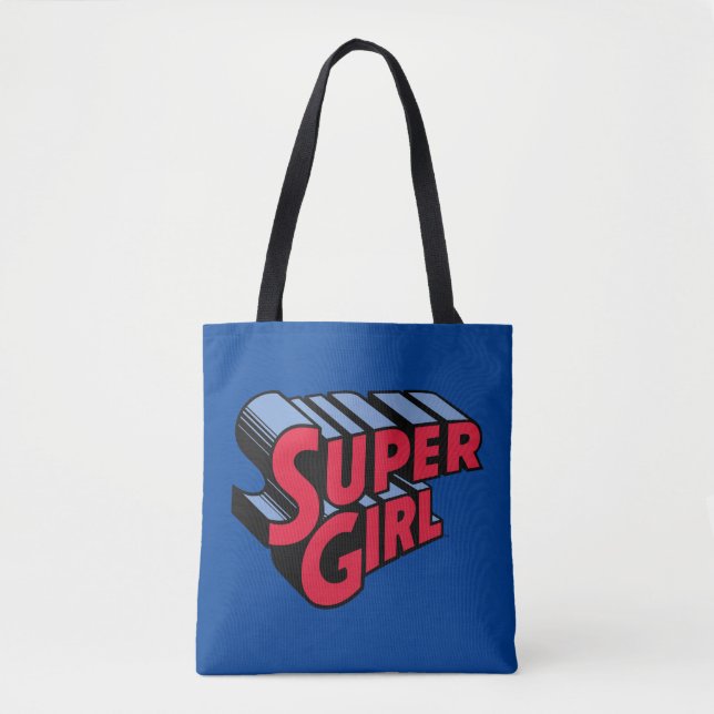 Tote Bag Logo du nom empilé de la superfille rouge et bleue (Devant)
