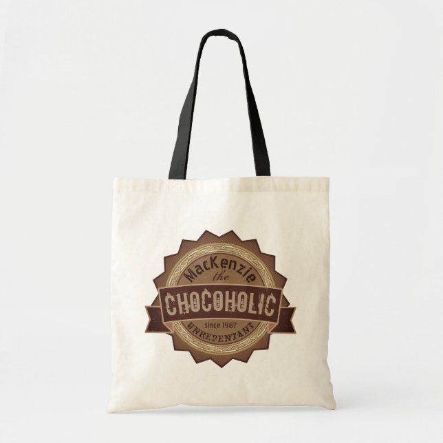 Tote Bag Logo grunge de brun d'insigne d'amant de chocolat (Devant)