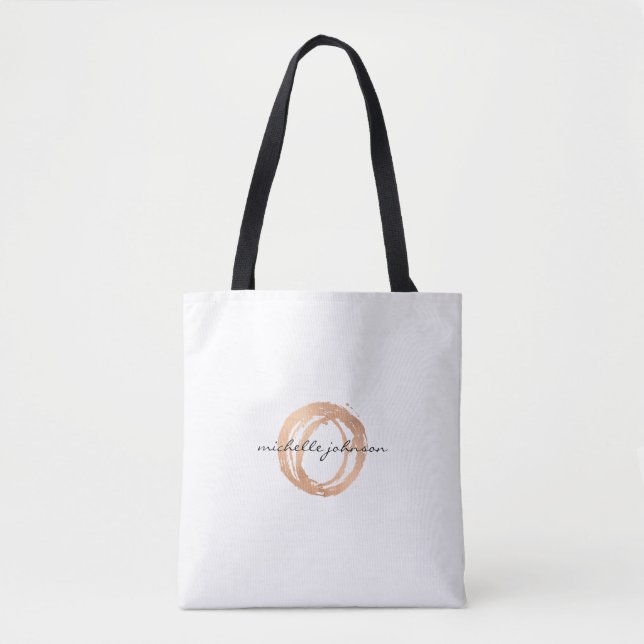 Tote Bag Logo Luxe Faux Rose Gold Peint Cercle Designer (Devant)