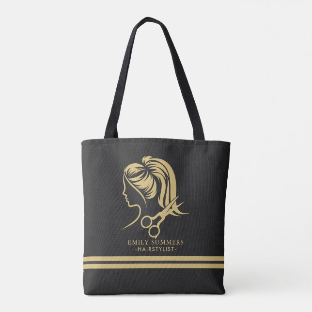 Tote Bag Logo styliste en cheveux or texte personnalisé (Dos)