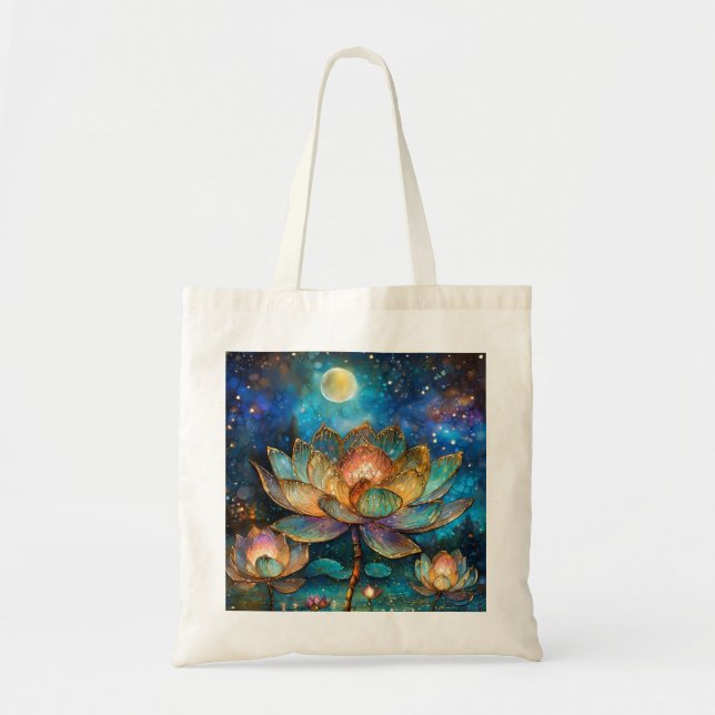 Tote Bag Lotus de verre tendu fleurit au clair de lune (Devant)
