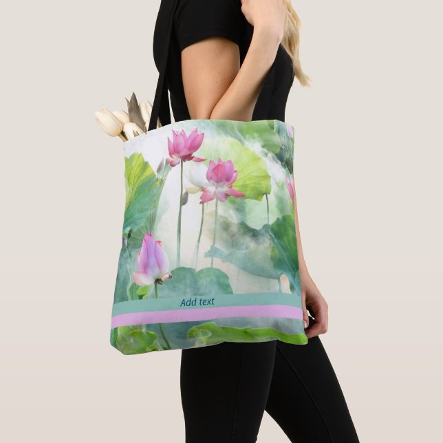 Tote Bag Lotus Summer, aquarelles pastel, modèle, (De près)