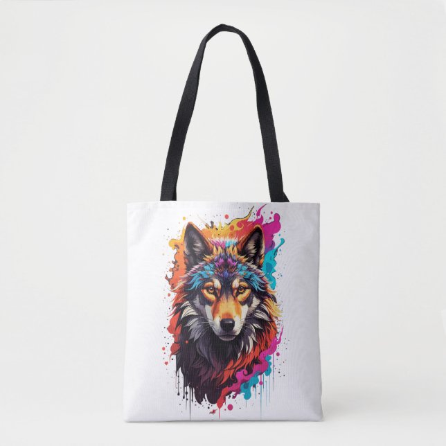 Tote Bag Loup coloré (Devant)