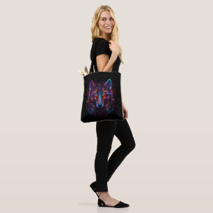Tote Bag Loup de Néon noir futuriste
