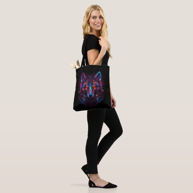 Tote Bag Loup de Néon noir futuriste (Sur le modèle)