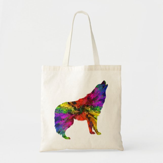 Tote Bag loup hurlant arc-en-ciel (Devant)