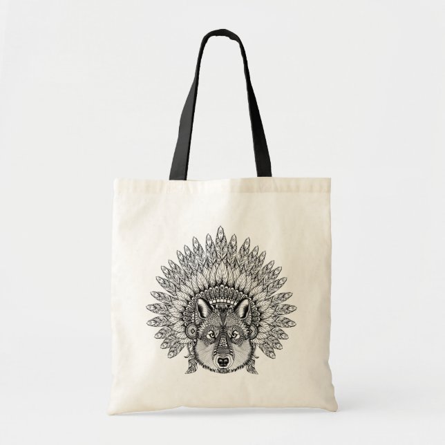 Tote Bag Loup inspiré dans le capot fait varier le pas de (Devant)