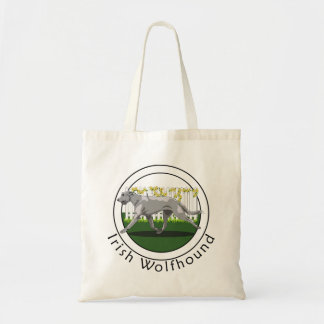 Tote Bag Loup irlandais gris avec clôture de fleurs jaunes