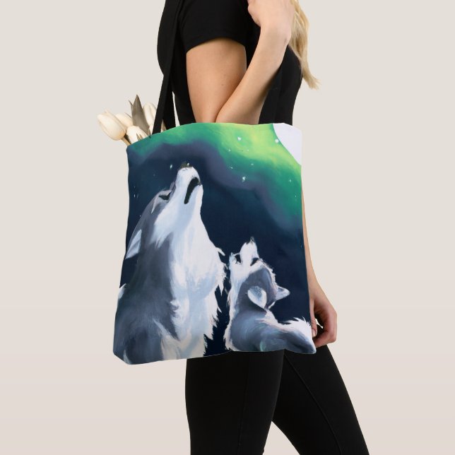 Tote Bag Loup mou et canard à Pleine lune (De près)