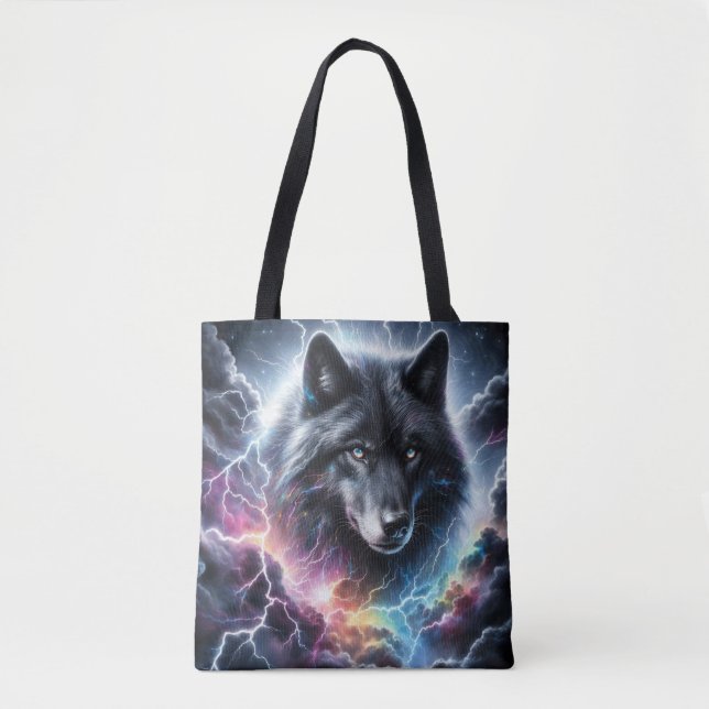 Tote Bag Loup noir avec éclairs (Devant)