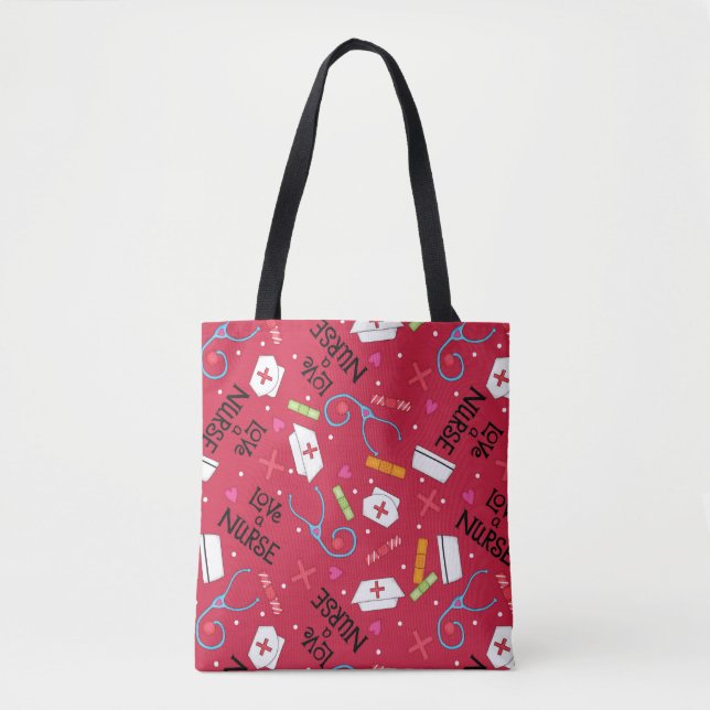 Tote Bag Love a Nurse Art Red avec Nurse Motifs (Devant)