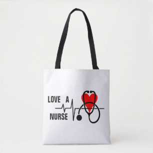 Tote Bag Love a Nurse Heart Stethoscope Design