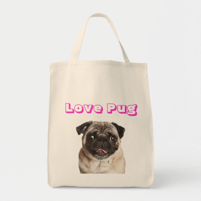 Tote Bag Love Carlin Puppy Dog Canvas Grocery (Devant)