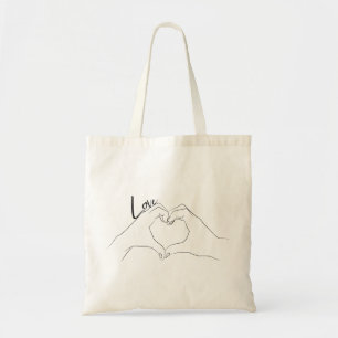Tote Bag Love Hand Heart Line Art Dessin mignon Moderne