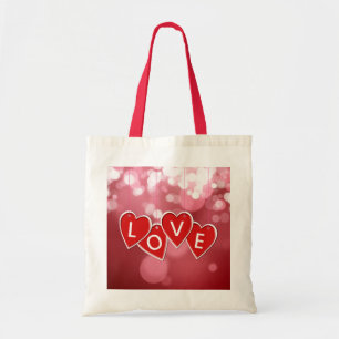 Tote Bag Love Lettering Red Hearts