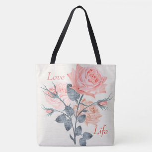 Tote Bag Love Life Cream Floral FashionTote