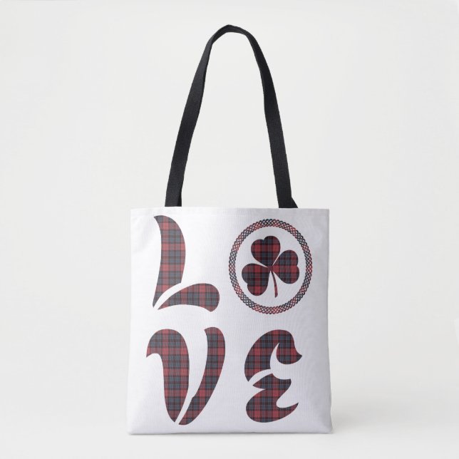 Tote Bag Love Shamrock Plaid Red Blue Tartan Pattern (Devant)