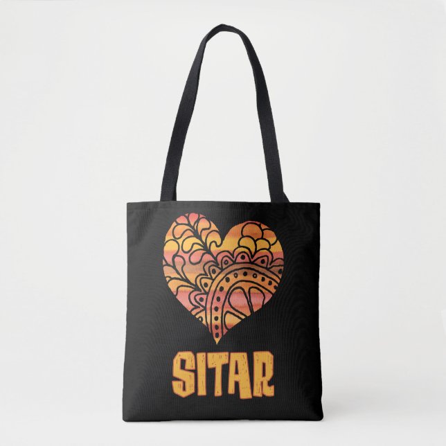 Tote Bag Love Sitar Orange Mandala Heart Musique indienne (Devant)