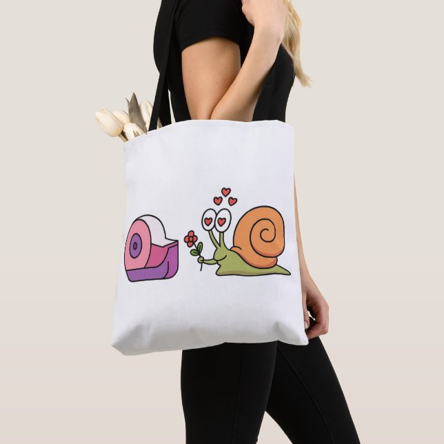 Tote Bag Love Snail & Tape – Cute Funny Sticker (De près)