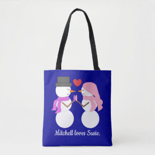 Tote Bag Love & Snowpeople : Bleu foncé
