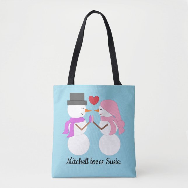 Tote Bag Love & Snowpeople: Light Blue (Devant)
