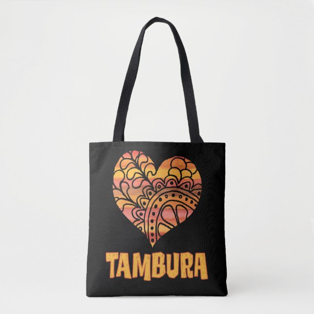 Tote Bag Love Tambura Orange Mandala Heart Musique indienne (Devant)