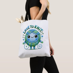Tote Bag Love to Knit Citation mignonne Bleu Vert Bal de Fi