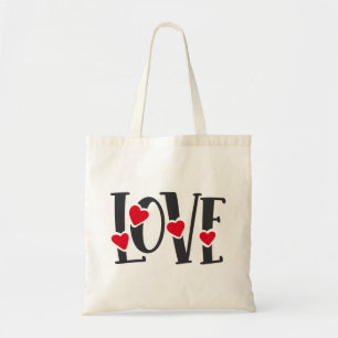 Tote Bag Love Word Art Hearts Red Black Valentine's