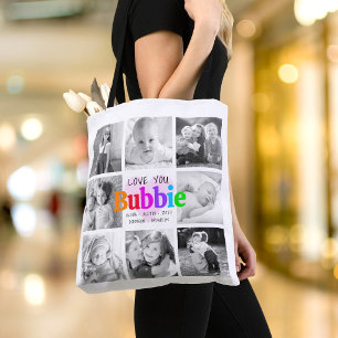 Tote Bag Love You Bubbie Colorful Modern 8 Photo Collage