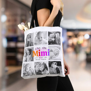 Tote Bag Love You Mimi Colorful Bold Modern 8 Photo Collage