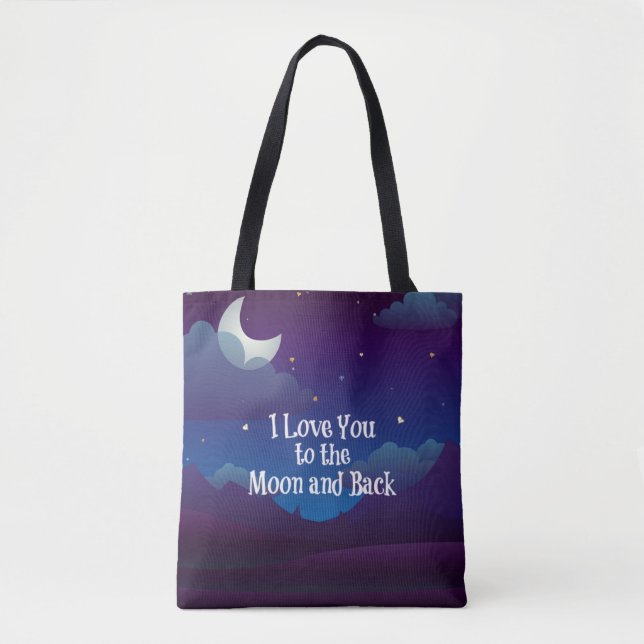 Tote Bag Love You to the Moon and Back, Blue Indigo (Devant)