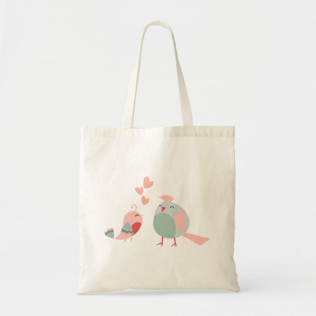 Tote Bag Lovebirds et coeurs (Devant)