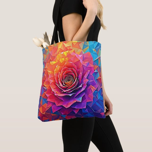 Tote Bag Low Poly Rose Bloom Abstract Art (De près)