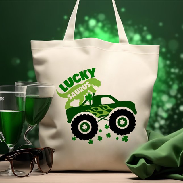 Tote Bag Lucky Saurus Rex Saint Patrick Dinosaur shamrock (Créateur téléchargé)