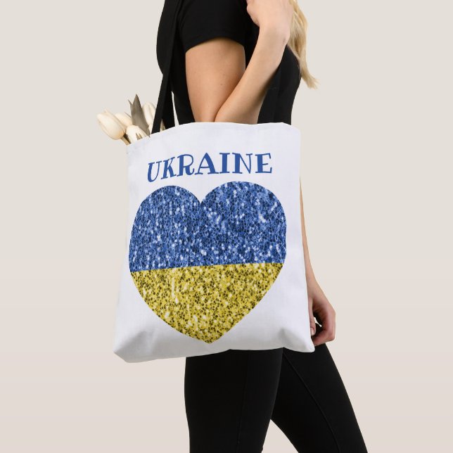 Tote Bag L'Ukraine drapeau parties scintillant faux pétille (De près)