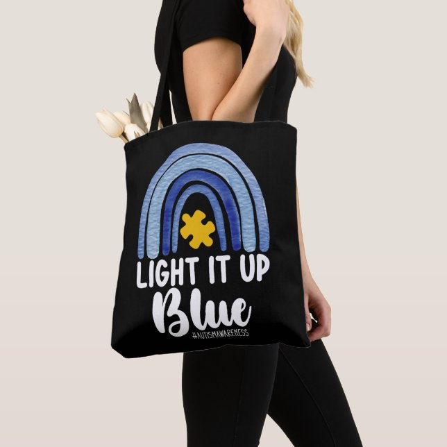 Tote Bag Lumière It Up Blue Rainbow Sensibilisation sur l'a (De près)