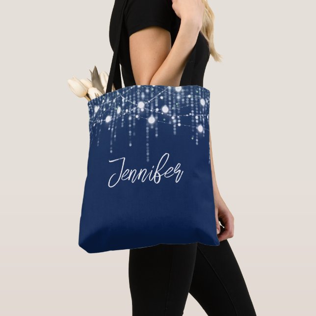 Tote Bag Lumières à bascule bleu et blanc personnalisées (De près)