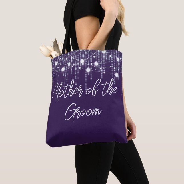 Tote Bag Lumières à pendage violet et blanc Mère de la cham (De près)