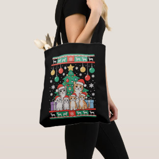 Tote Bag Lumières d'arbre de Noël moche de chat Fêtes de No