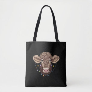 Tote Bag Lumières de la ferme de Noël amoureux de vache agr
