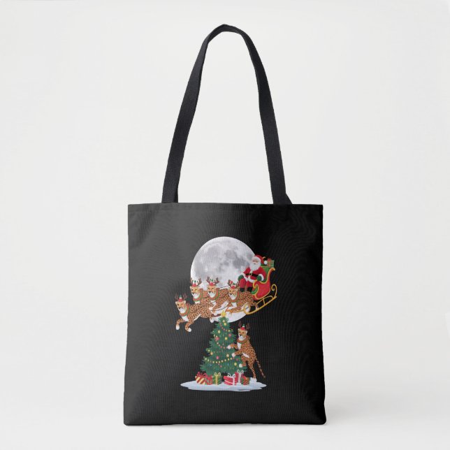 Tote Bag Lumières des arbres de Noël amusant Père Noël équi (Devant)