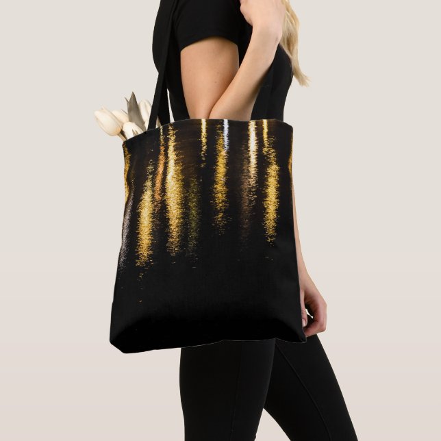 Tote Bag Lumières nocturnes Abstraites mer brillant or réfl (De près)